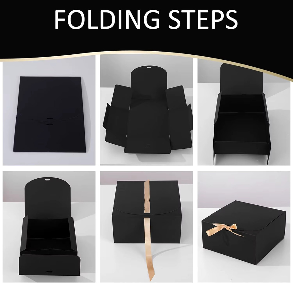 Set aus 8 oder 16 Geschenkboxen aus Kraftpapier in Schwarz mit Deckel und Schleifenbändern für Hochzeiten, Geburtstage und Festivals - Bild 3