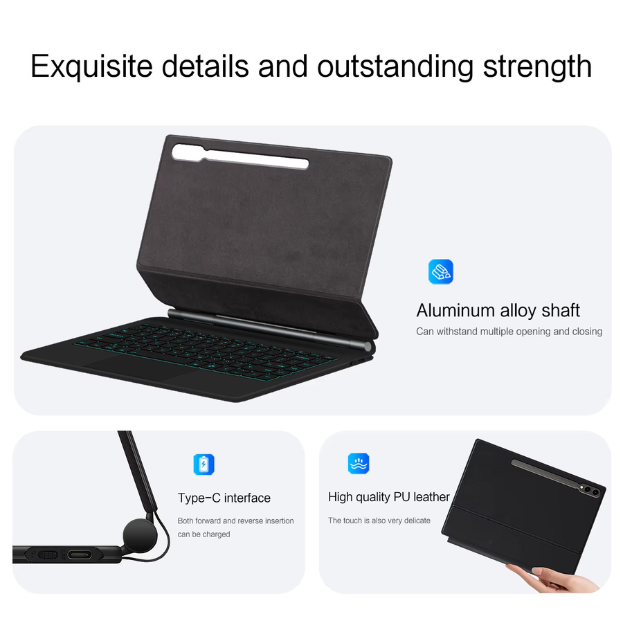AJIUYU Magic Keyboard Folio für Samsung Galaxy Tab S9 Ultra 14,6 Zoll 2023, intelligente magnetische Tastaturhülle in Schwarz - Bild 5