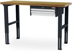 STIER Höhenverstellbare Werkbank mit Schubladen in Anthrazit und Weiß, B/T/H: 1500 x 600 x 760-1060 mm - Bild 1