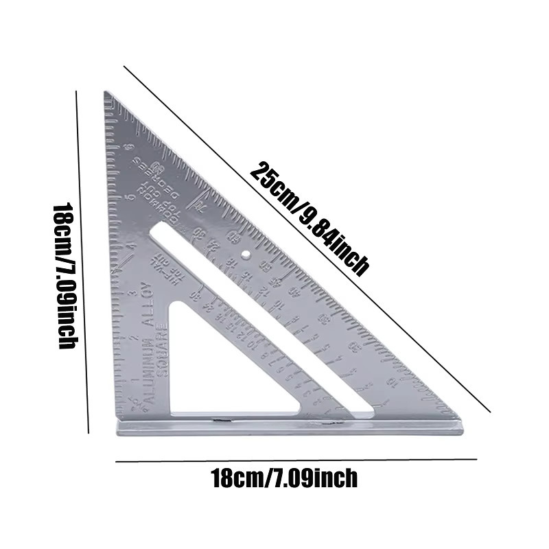 Dreiecklineal aus Aluminiumlegierung in Silber, metrisches Zimmermanns-Winkellineal für die Holzbearbeitung, 7 Zoll - Bild 2