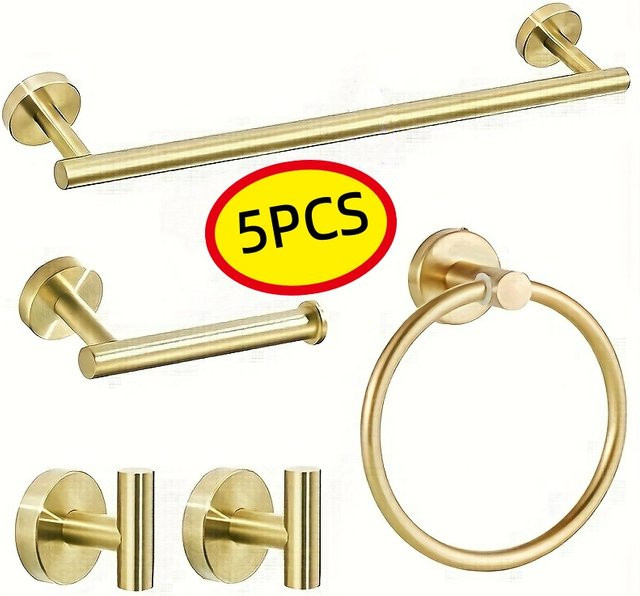 5-teiliges Badezimmerzubehör-Set von ZHUANGHUAN aus Edelstahl zur Wandmontage in Silber oder Gold - Bild 1