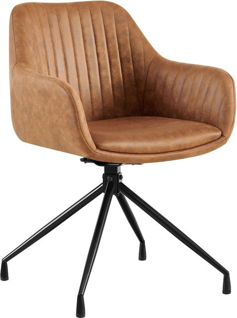 DELUKE Esszimmerstuhl MILON in Hellbraun mit Kunstleder und Metallgestell, B/T/H: 58 x 58 x 81 cm - Bild 1