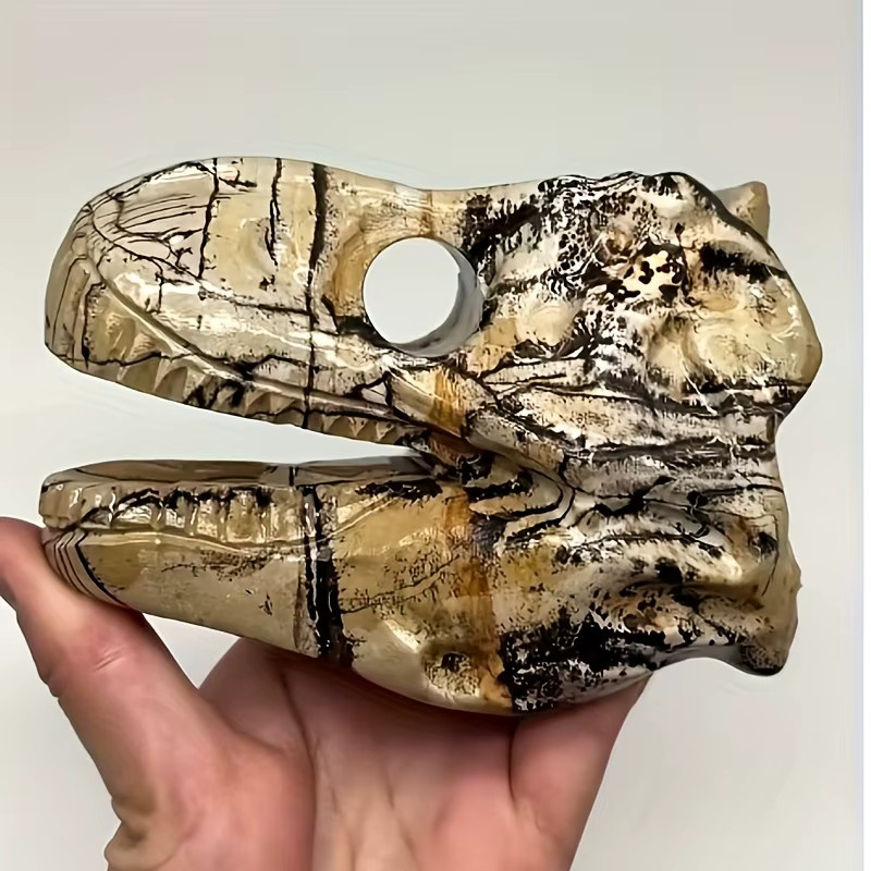 CrystalHola Dinosaurierschädel aus Naturstein mit Bernstein-Optik und kristallähnlicher Textur - Bild 4