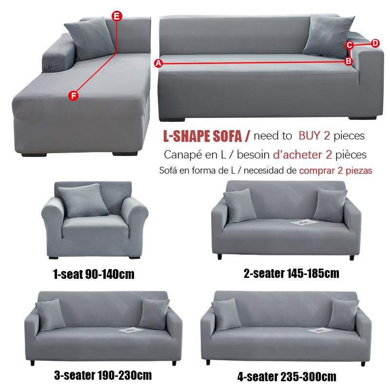 L-Style Stretch-Sofabezug für 2-Sitzer Sofas mit Chaiselongue, Lichtgrau, elastisch und rutschfest, Breite: 145-185 cm - Bild 3