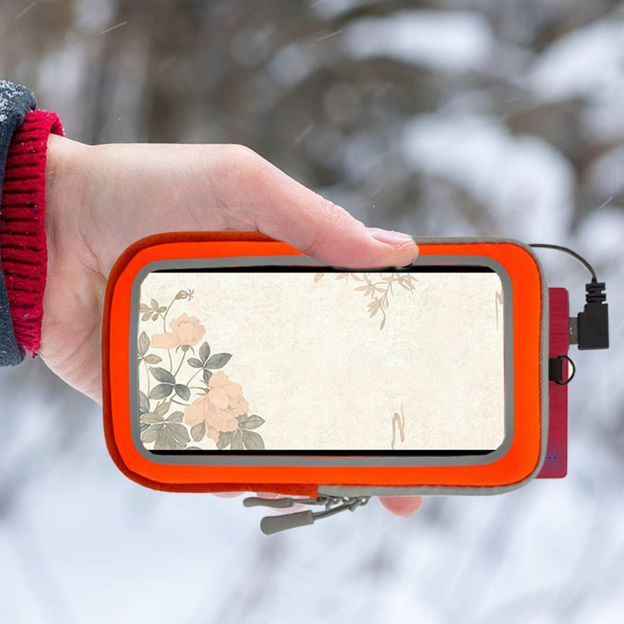 Wasserdichte Thermo-Telefonhülle in Orange mit Touchscreen-Funktion als Schutztasche für Skifahren, Snowboarden und Outdoor-Aktivitäten im Winter - Bild 3