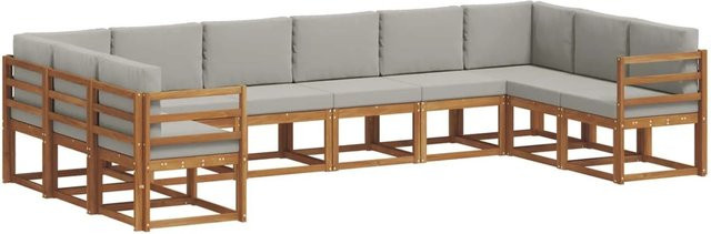 vidaXL Outdoor-Sofagarnitur aus Akazienholz in L-Form mit 10-teiligem Set, Farbe Natur und Hellgrau - Bild 1