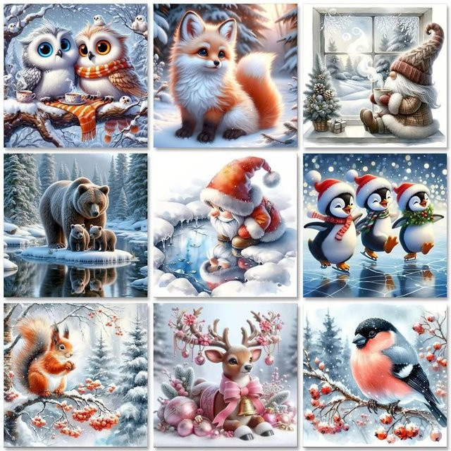 YUTTEE DIY 5D Diamantmalerei Set mit Bär und Pinguin in Winter-Optik, bunte Stickerei mit runden Diamanten, Breite: 20 cm, Höhe: 20 cm - Bild 1