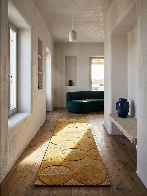 Geometrischer Läufer Kadima Design in Senfgelb mit High-Low-Effekt aus Wolle, Breite: 60 cm, Länge: 230 cm - Bild 1