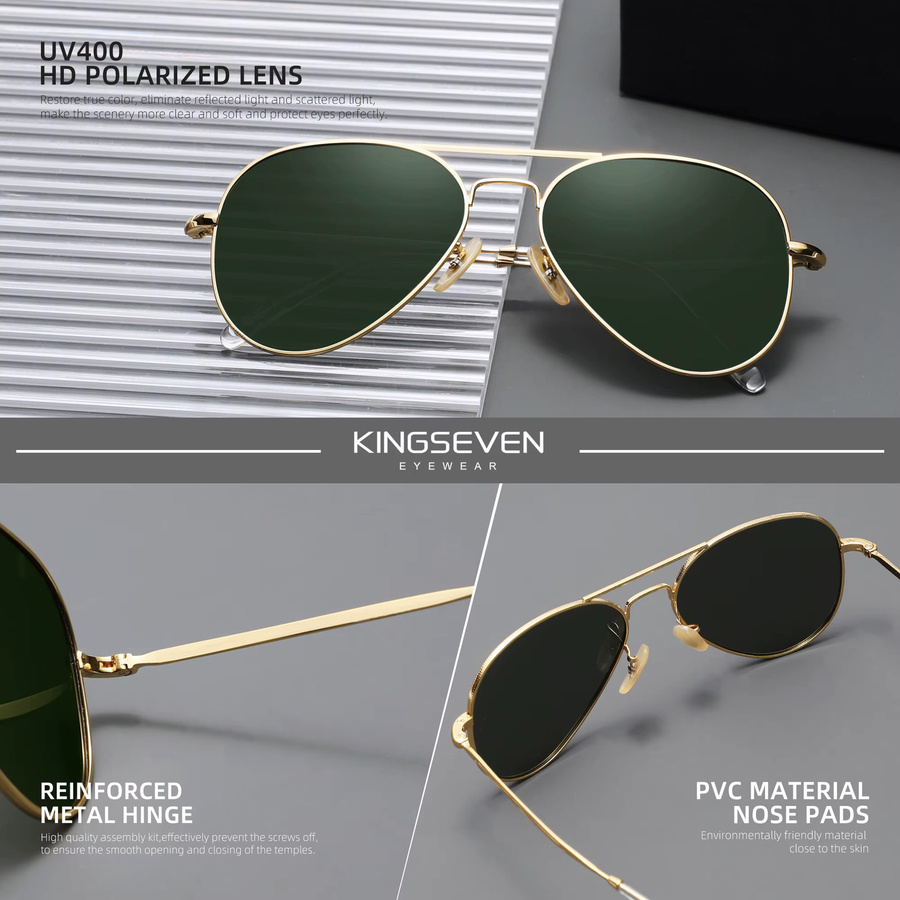 KINGSEVEN Sonnenbrille Pilot, Metall, Gold, Unisex, Vollrand, polarisiert - Bild 2