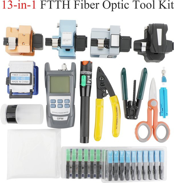 LYNNDM Glasfaser-Abschluss- und Testwerkzeug-Set mit 10/13 Teilen in 1, inklusive Cleaver, Tester und Steckverbinder-Adapter für FTTH, multicolour - Bild 1