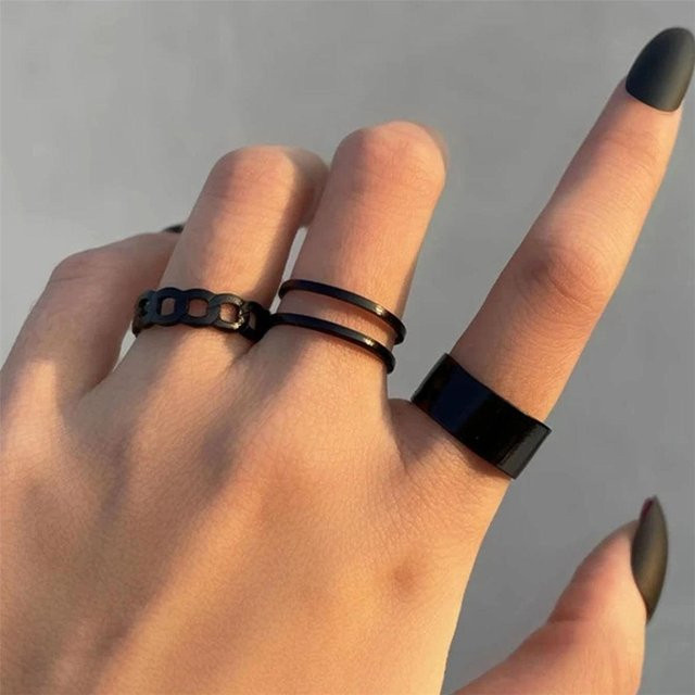 3 Stück Ringe, Zinklegierung, Schwarz, Unisex - Bild 1
