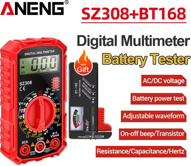 ANENG SZ308 Digitales Multimeter in Schwarz für AC/DC Spannung, Strom, Widerstand, HFE und Rechteckwellen-Tests - Bild 1