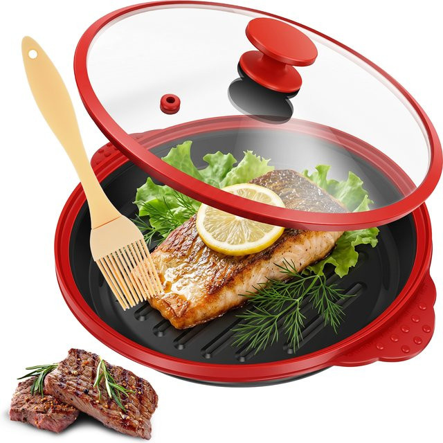Willstar Mikrowellen-Grillpfanne mit Deckel und Aluminiumbeschichtung in Rot, 800 ml - Bild 1