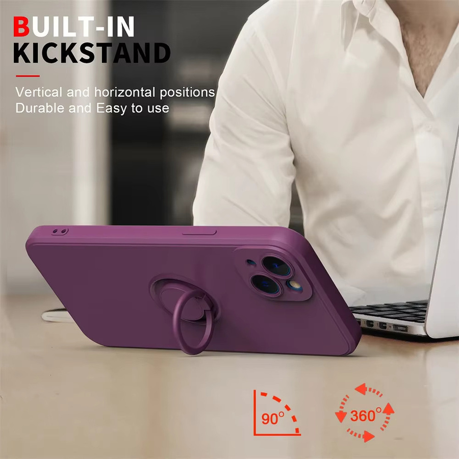 Magnetische Flüssigsilikon-Schutzhülle mit Ringhalter für iPhone 16 15 14 13 12 11 Pro Max Plus Mini XS XR 7 8 Plus 6S in Grau und Lila - Bild 3