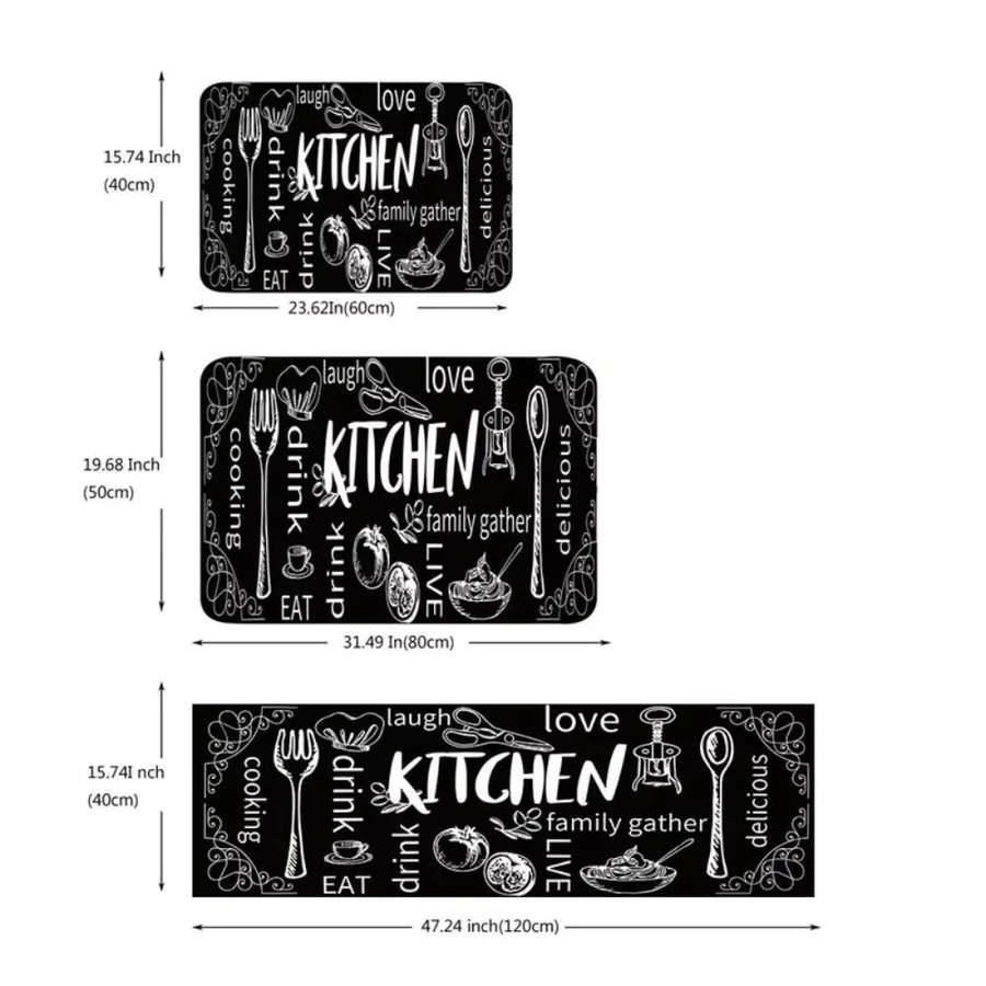 VIKAMA Küchenbodenmatte Kaffee Design, schwarz, rutschfest und maschinenwaschbar - Bild 3