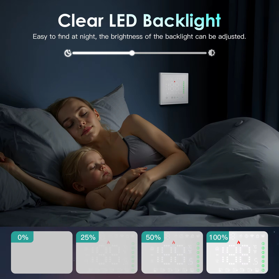 BSEED Smart WIFI Elektrischer Temperaturregler für Bodenheizung mit App-Steuerung und Alexa sowie Google Home Integration, Kunststoffrahmen, Schwarz oder Weiß - Bild 3