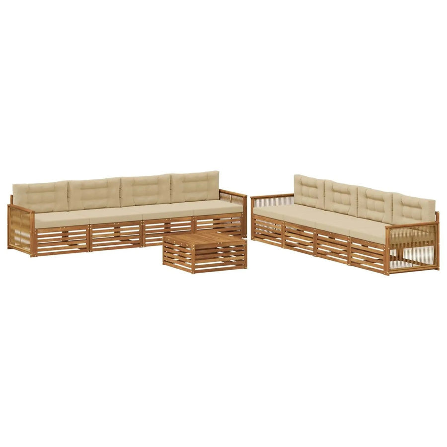 vidaXL Outdoor-Sofagarnitur aus massivem Akazienholz mit 9-teiligem Set und Kissen in Natur und Beige - Bild 2