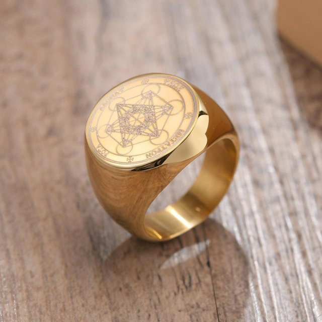 Vnox Ring, Metatron-Würfel, Kupfer, Gold, Männer - Bild 1