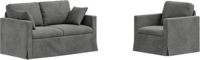 vidaXL Sofa Set 2-teilig Dunkelgrau Samt mit Metallrahmen B/T/H: 138 x 78 x 80 cm und 78 x 78 x 80 cm - Bild 1