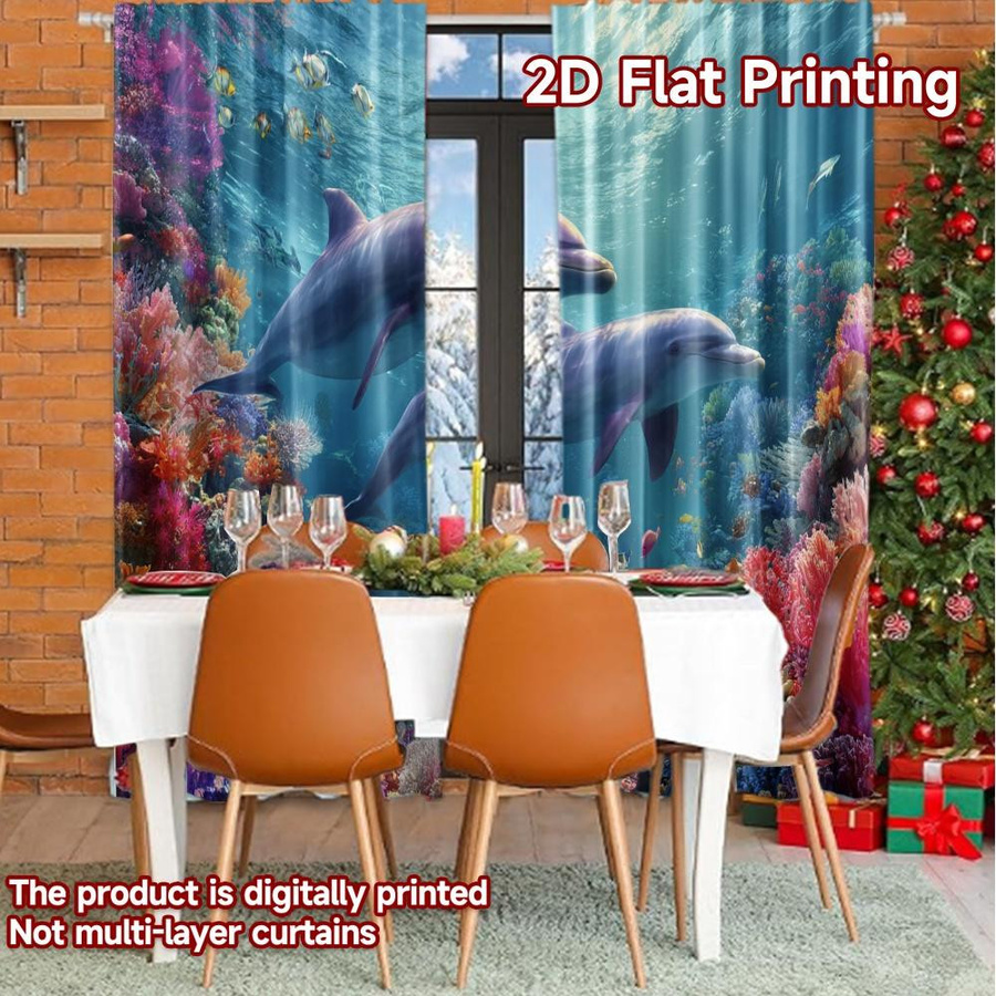 Set aus 2 dekorativen Druckvorhängen Ozean Harmonie aus Polyester, Multicolor, B: 100 cm, H: 70 cm - Bild 2