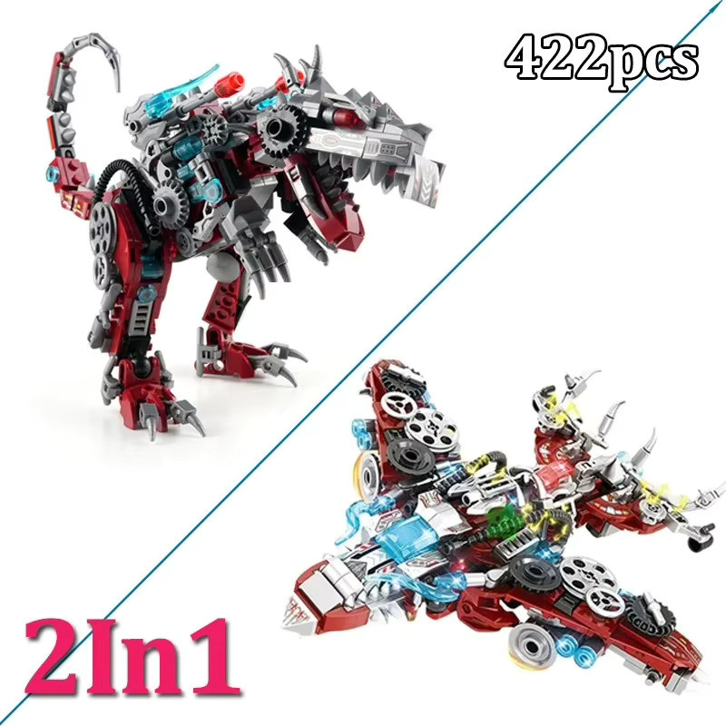 stemedu 2-in-1 Mechanisches Dinosaurier-Modell Baukasten, Kampfflugzeug, 422 Teile - Bild 4