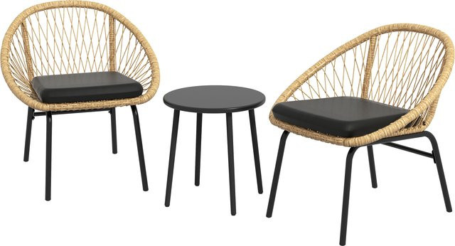 Outsunny 3-tlg. Rattan Gartenmöbel-Set in Gelb mit Couchtisch, 2 Stühlen und wetterfesten Kissen aus Polyester und PE-Rattan - Bild 1