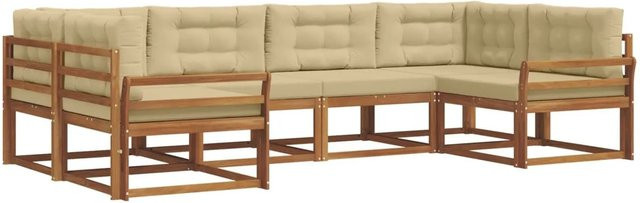 vidaXL Outdoor-Sofagarnitur 6-teilig aus Akazienholz in Natur und Beige mit Kissen und L-Form - Bild 1