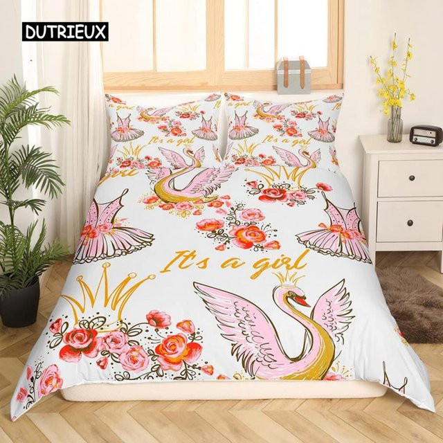 Bettwäsche Set Ballettmädchen von Binchi Outdoor Product in Rosa und Weiß, Kinder Bettbezug mit Kissenbezug aus Polyester, B/H: 135 x 200 cm - Bild 1