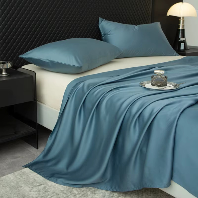 EGW Flaches Laken aus seidiger Lyocell-Bambusfaser in Blau, Queen-Size, Sommer-Kühlgefühl, B: 228 cm, L: 259 cm - Bild 2