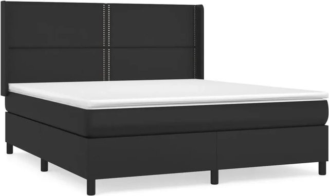 vidaXL Boxspringbett mit Matratze und Kopfteil in Schwarz aus Kunstleder, B/T/H: 180 x 200 x 118 cm - Bild 1