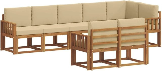 vidaXL Outdoor-Sofagarnitur in L-Form aus Akazienholz mit Kissen, Beige und Natur - Bild 1