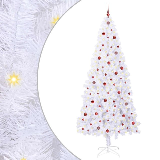 vidaXL Künstlicher Weihnachtsbaum in Weiß mit LED-Beleuchtung, Höhe: 240 cm, aus PVC und Metall - Bild 1