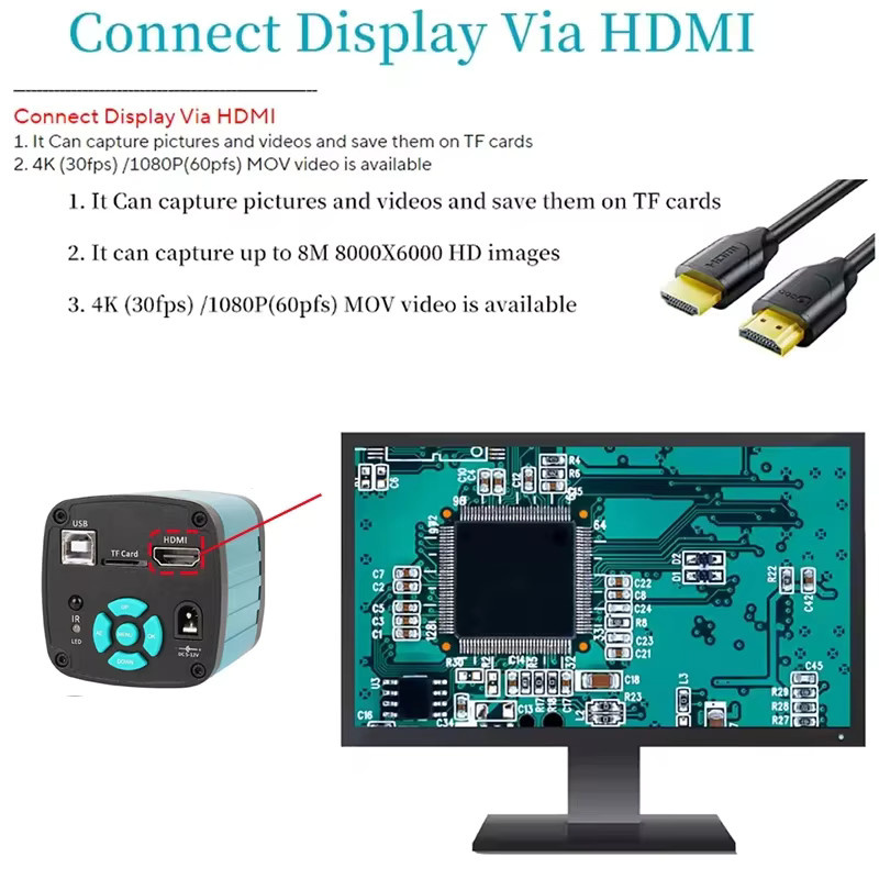 YIZHAN Digitalmikroskop 4K 48MP mit 1080P 60FPS HDMI und USB Anschluss, 1-130X Objektiv für Telefon und PCB Reparatur - Bild 4