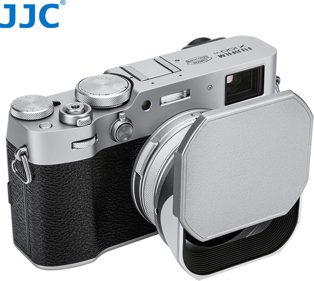JJC LH-X100 Quadratische Gegenlichtblende in Silber für FUJIFILM Fuji X100VI X100V X100F inklusive Kappe und Adapterring - Bild 1