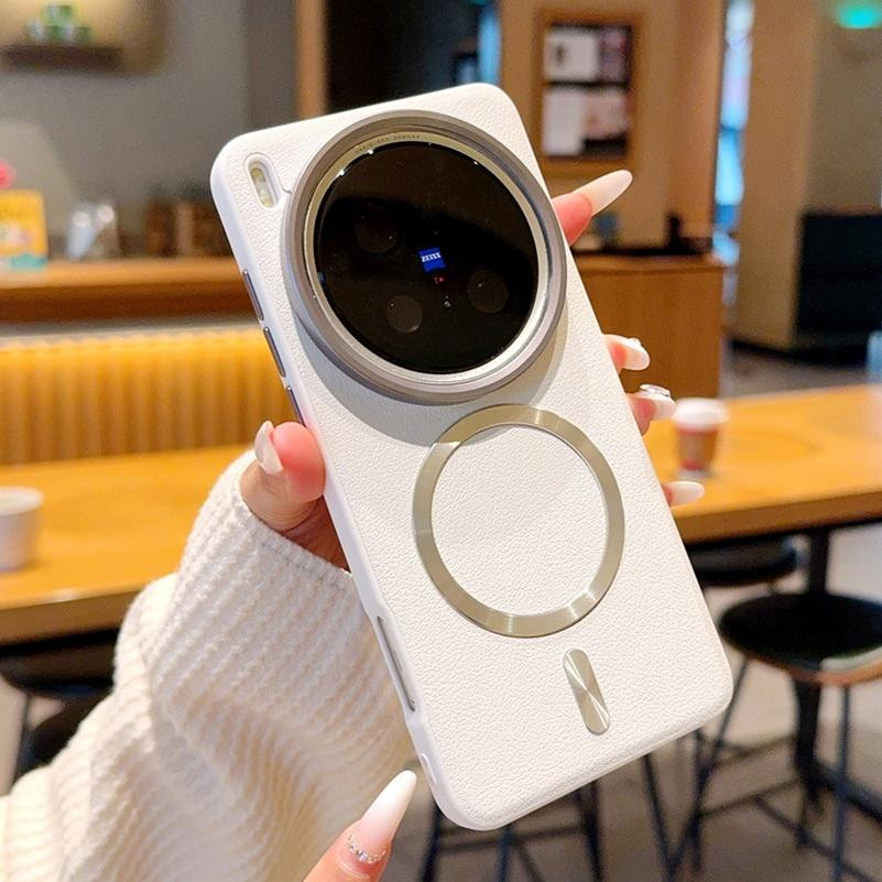 Lederhülle mit Magnetring für vivo X300 Pro, X200 Ultra, X200s, X200 Pro und X200 Pro mini mit erhöhtem Rand zum Schutz der Kameralinse in Schwarz oder Weiß - Bild 2
