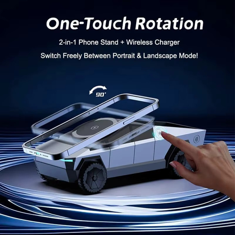 VIKEFON Kabellose Ladestation im Automodell-Design mit Lichteffekt und Rotationsfunktion, Farbe: Silber, kompatibel mit iPhone, iWatch und AirPods - Bild 6