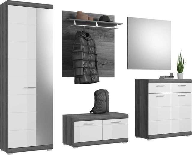 Garderobe SCOUT von xonox.home in Rauchsilber und Weiß, Hochglanz, modern, B/H/T: 272 x 197 x 40 cm - Bild 1
