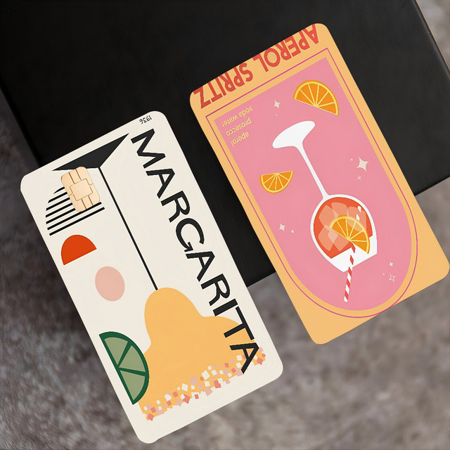 Aufkleber für Kreditkarten und Debitkarten mit Cartoon Fruchtsaft Mojito Aperol Spritz Design in Multicolour - Bild 1
