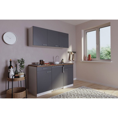 Respekta Singleküche modern in Grau-Weiß glänzend mit Breite: 150 cm, Tiefe: 60 cm, Höhe: 199 cm - Bild 3