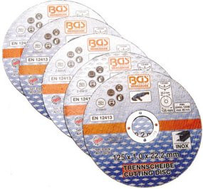 BGS Trennscheiben für Edelstahl, 5-teiliges Set, Durchmesser: 125 mm, Breite: 1,0 mm, Bohrung: 22,2 mm, Mehrfarbig - Bild 1