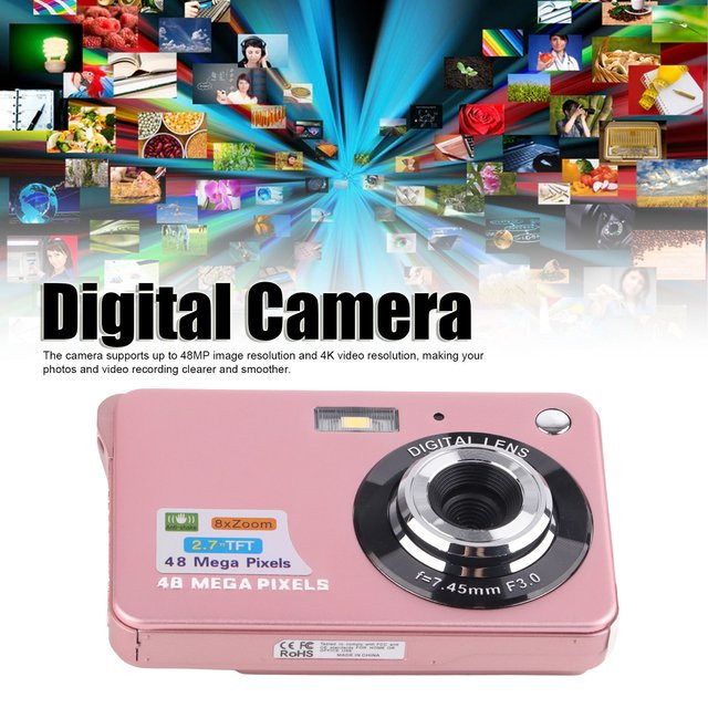 VBESTLIFE 4K Digitalkamera mit 48 MP, 2,7 Zoll LCD-Display, 8x Zoom und Anti-Shake für Vlogging und Fotografie in Blau oder Pink - Bild 1