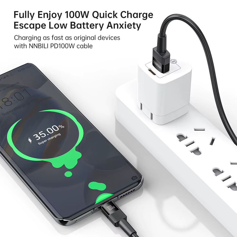 NNBILI 2er-Set USB-C Schnellladekabel mit 100 W PD, Typ-C auf Typ-C und USB-A auf Typ-C, in Schwarz und Blau - Bild 2
