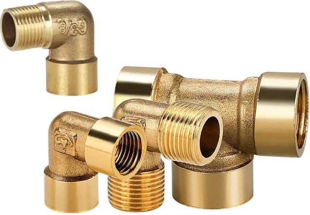 90 Grad Messing Ellenbogen Rohr Anschluss Koppler mit Außengewinde für Wasser und Kraftstoff in Gold - Bild 1