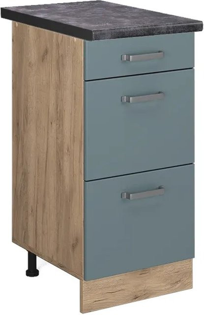 Vicco Küchenunterschrank R-Line in Blau-Grau und Eiche mit Schubladen, B: 40 cm, T: 60 cm, H: 81,6 cm - Bild 1