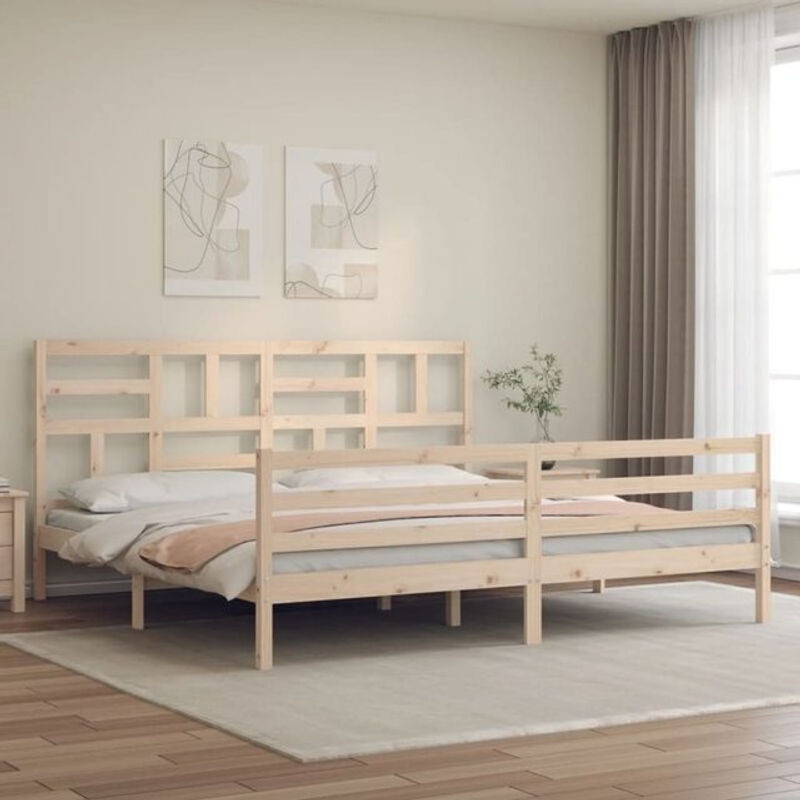 Massivholzbett mit Kopfteil von Vidaxl aus Kiefer in Braun, B/T/H: 200 x 185,5 x 104 cm - Bild 1
