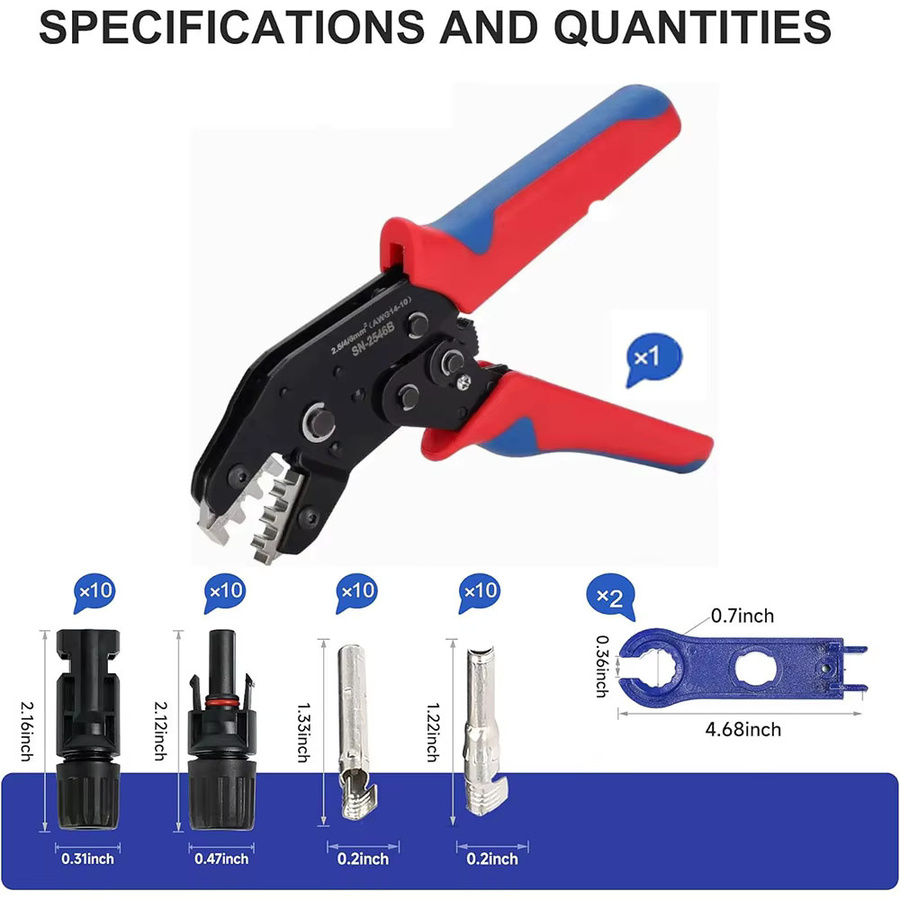 SN2546B Draht-Crimpzange für Solarstecker und Solar-PV-Kabel, Crimpwerkzeug für Solarverbinder, AWG 14-10 und 2,5/4/6mm², Mehrfarbig - Bild 2
