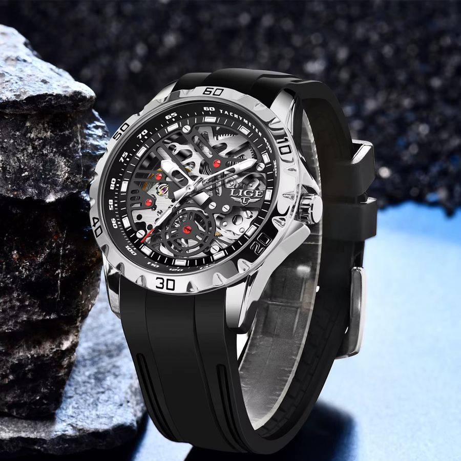 LIGE Armbanduhr Automatik, Edelstahl, Schwarz, Herren - Bild 6