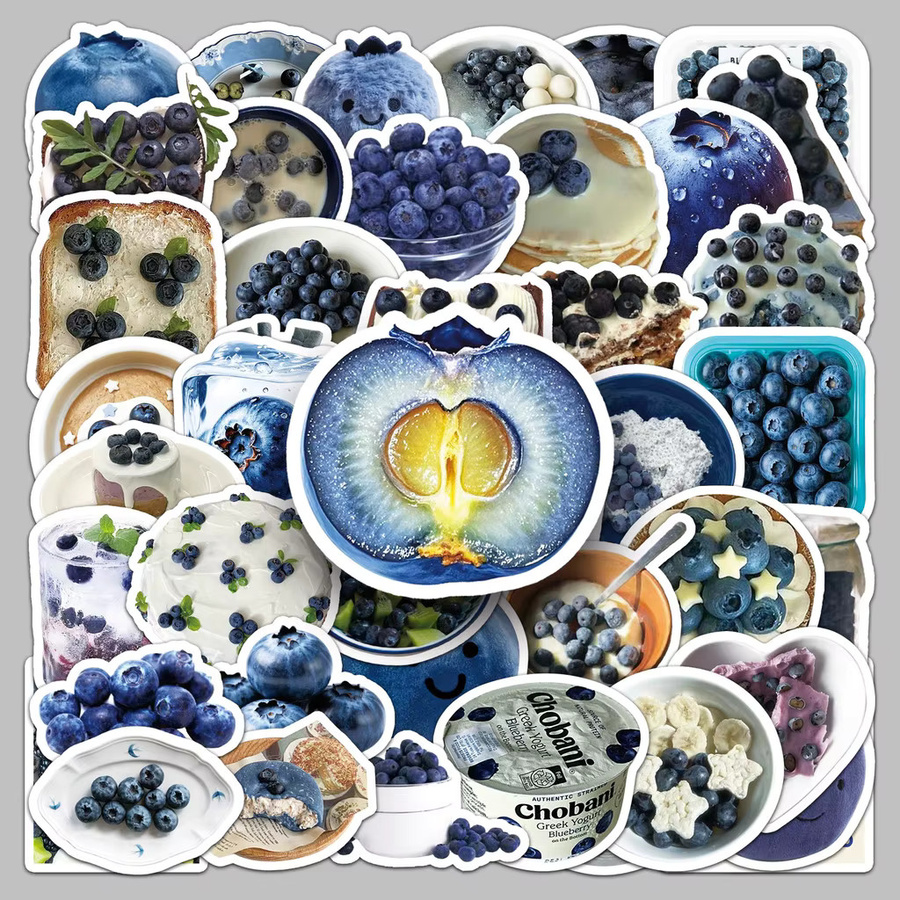 50 Stück wasserfeste Blaubeer-Aufkleber im INS-Stil von AnimeWorlds Store für DIY-Dekorationen und Tagebücher in Blau und Multicolour - Bild 4