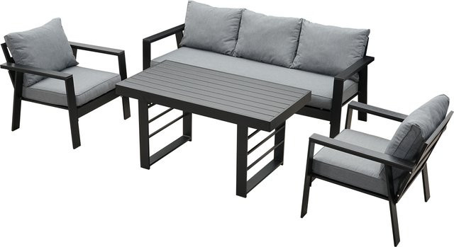 MeXo Gartenmöbel Lounge-Set Neapel mit Esstisch und Polstern, 5-Sitzer, Schwarz/Dunkelgrau - Bild 1