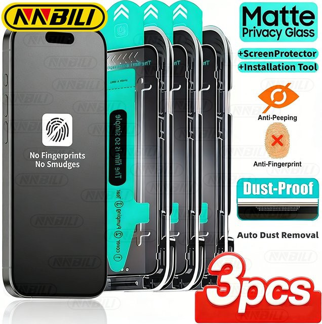 NNBILI 3er-Set Matte Sichtschutzfolie für iPhone 17, 16, 15, 14, 13, 12 Pro Max und 17e mit Oleophobe-Beschichtung - Bild 1